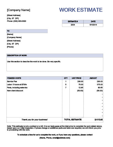 Job Estimate Template